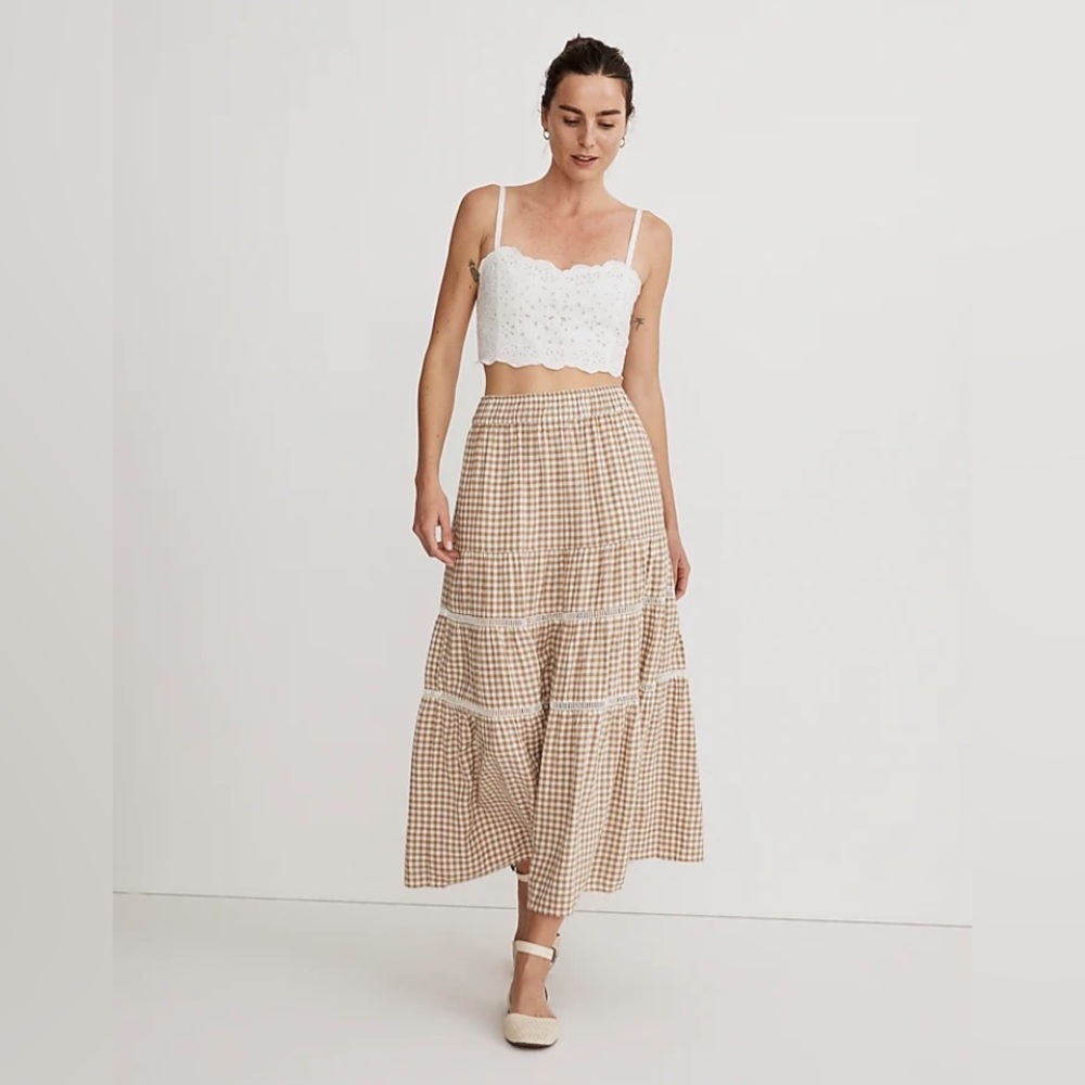 Madewell Linen-Blend Eyelet-Trim Tiered Maxi Skirt*